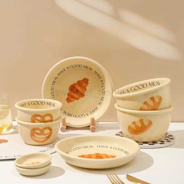 Home Ceramic Tableware Set Korean Style Ramen Bowl Kitchen Creative Bread Toast Bowls and Dinner Plate Salad Soup Rice BowlBn270723