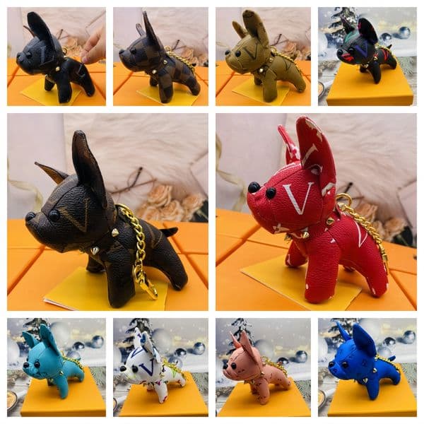 Designer High Quality French Bulldog Dog Keychain Car Interior Decoration Leather Bag Pendant Wholesale Volume