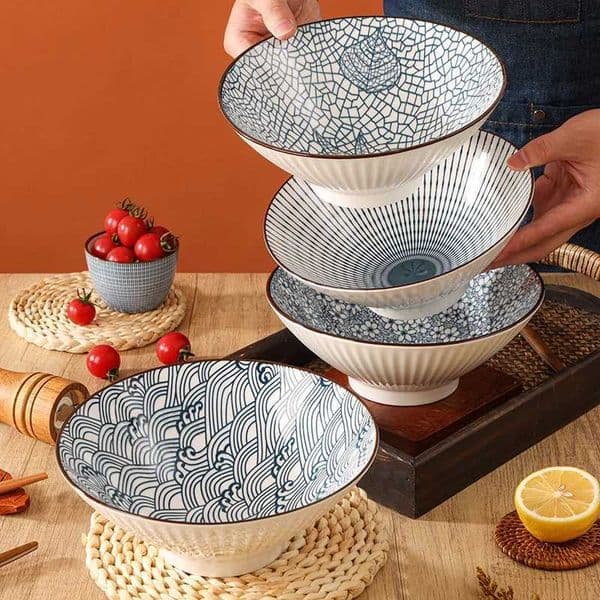 Japanese Noodle Bowl Ceramic Large Ramen Noodles Bowl Tableware Soup Bowls Household Bamboo Hat Trumpet BowlB270723