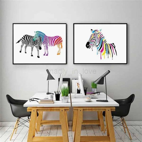 Multicoloured Zebra Abstract Canvas Painting Animal Wall Art Print Pictures Baby Cartoon Poster Nordic Living Room Home DecorM240722