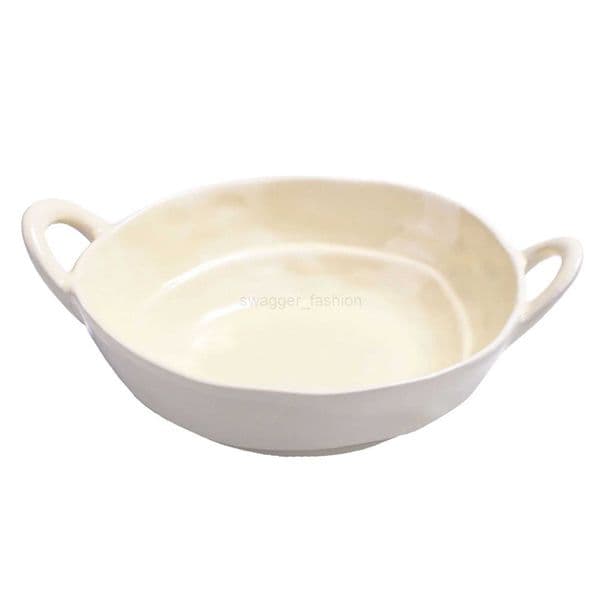 Ceramic Bowl With Double-ear Handle Large Capacity Ceramic Plate Creative Soup Bowl Salad Bowl Noodle Bowl For Home Dorm KiB270723