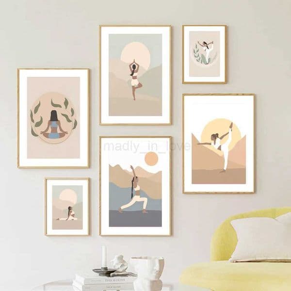 Boho Lotus Yoga Girl Meditation Calming Zen Canvas Painting Nordic Posters Prints Wall Art Pictures For Living Room Home DecorM240722