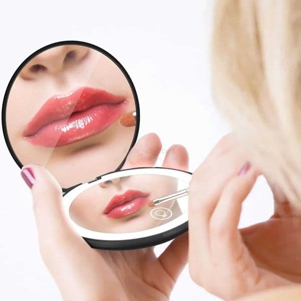 Mini Portable Folding Makeup Mirror With Led Lights 5X Magnifying Compact Pocket Travel Mirrors Make Up Tools with Type-C CableM240722