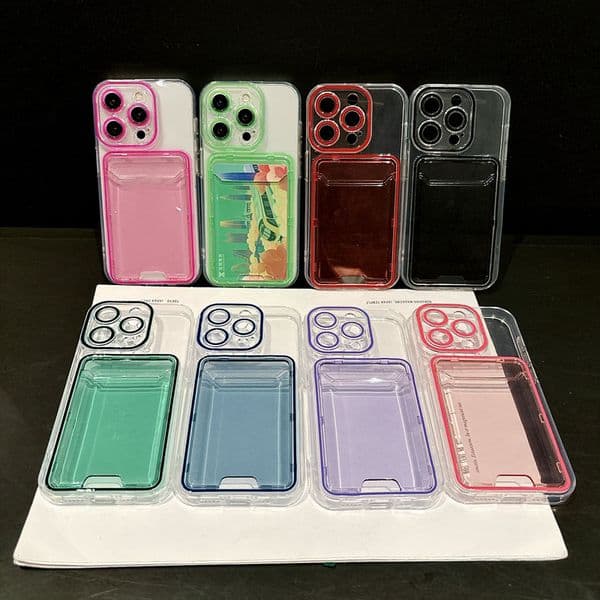 Card Slot Pocket Clear Hard PC Acrylic Cases For IPhone 17 Air 16 Plus 15 14 Pro Max 13 12 11 Samsung S25 Ultra S24 S23 Credit ID Fashion Soft TPU Crystal