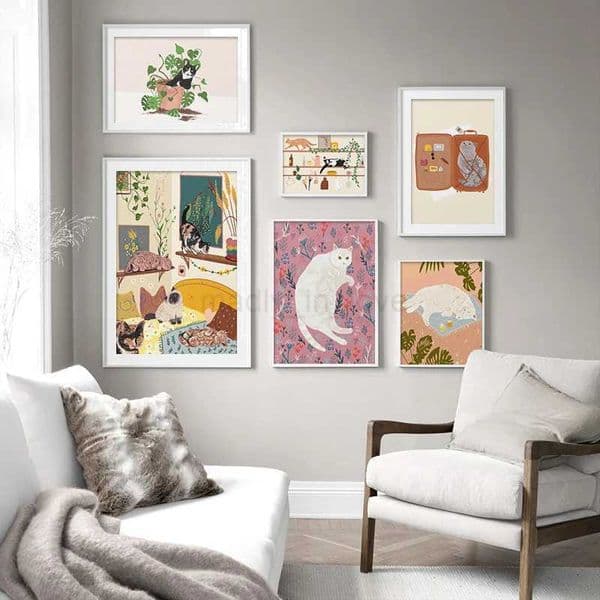 Cartoon Pet Animal Funny Cat Illustration Poster and Print Nursery Wall Art Canvas Painting Picture for Kids Room Kitchen DecorM240722