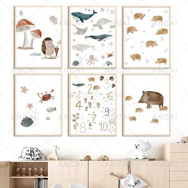 Alphabet Digital Meter Cartoon Animals Nursery Wall Art Canvas Painting Nordic Poster Print Wall Pictures Child Room DecorationM240722