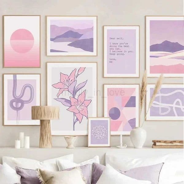 Purple Minimalist Line Color Block Shapes Wall Art Nordic Posters Prints Abstract Pictures For Living Room Decor Canvas PaintingM240722