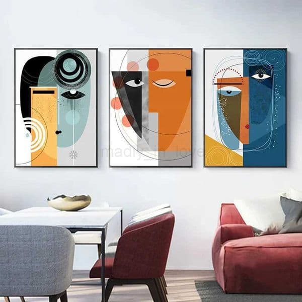 Woman Face Geometric Pattern Retro Posters and Prints Wall Art Nordic Abstract Canvas Painting Pictures for Living Room DecorM240722