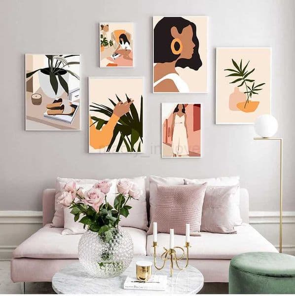 Abstract Fashion Vintage Girl Minimalist Wall Art Canvas Painting Nordic Posters And Prints Wall Pictures For Living Room DecorM240722