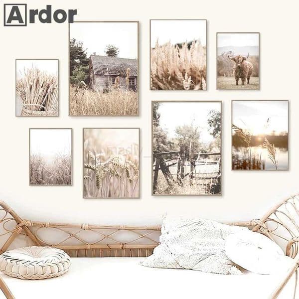Reed Plant Canvas Poster Landscape Wall Art Painting House Print Cow Sheep Posters Nordic Pictures Living Room Home DecorationM240722