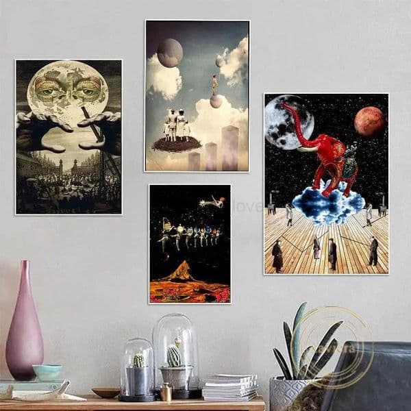 Abstract Universe Landscape Canvas Painting Surrealist Psychedelic Scenery Retro Poster Nordic Wall Art Picture for Home DecorM240722