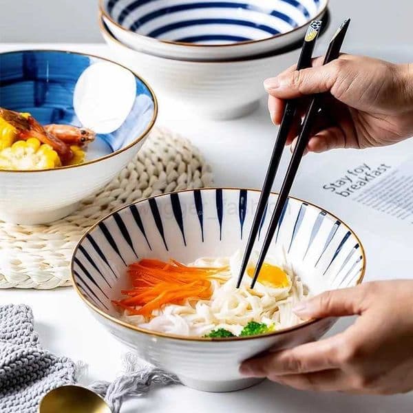 Japanese Ramen Noodle Bowl Ceramic Tableware Soup Bowls Household Large Noodles Bowl Bamboo Hat Trumpet Bowl CeramicB270723