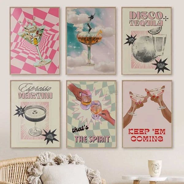 Bar Cart Bestsellers Poster Print Gallery Wall Retro Disco Tequila Painting Martini Trendy Dorm Room Home Decor CanvasM240722