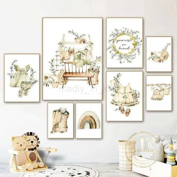 Cartoon Rainbow Baby Clothes Canvas Painting Pastoral Style Minimalist Poster Nursery Wall Art Picture for Childrens Room DecorM240722