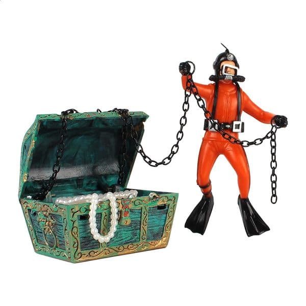 Treasure Hunter Fish Tank Ornament Fish Tank Decorations Aquarium Decoration Accessories 1Pc Diver Action Figure Treasure Chest 240723
