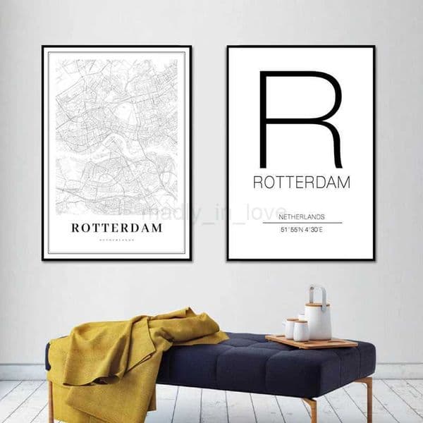 Rotterdam City Map Netherlands Black and White Prints Art Canvas Painting Posters Wall Art Pictures for Living Room Home DecorM240722