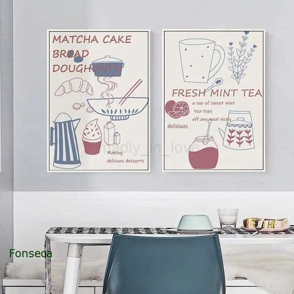 Cartoon Tableware Canvas Painting Nordic style Posters and Prints for Living Room Restaurant Minimalist Quotes Home DecorM240722
