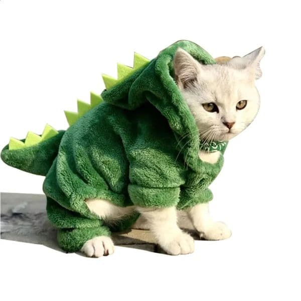 Pet Cat Clothes Puppy Dog Funny Dinosaur Costume Winter Warm Plush Coat Fleece Hoodies Sweater Small Kitten Clothing 240722