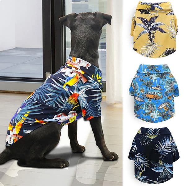 Hawaiian Style Leaf Printed Pet Beach Shirts Summer Dog Clothes for Puppy Small Large Cat Chihuahua Costume Pets Clothing 240722