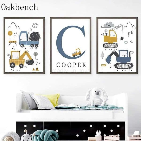 Excavator Canvas Painting Name Custom Print Pictures Crane Art Prints Toys Cars Wall Art Nursery Posters Kids Boys Room DecorM240722