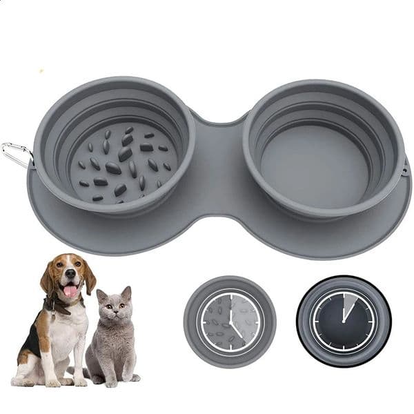 Silicone collapsible dog bowl Portable outdoor travel Slow Feeder Adjustable Non-skid Food Water Pet Puppy Bowl Safe Nontoxic 240722