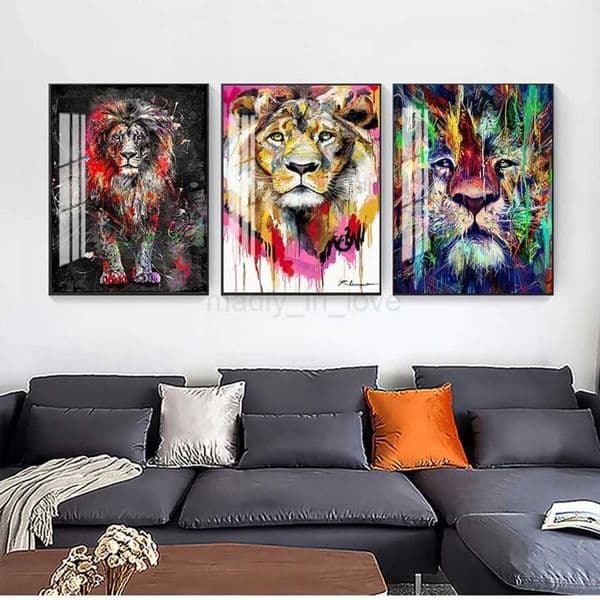 Artwork Canvas Painting Home Decoration Abstract Colorful Lion Painting Modern Animal Wall Art Picture Cuadros forM240722