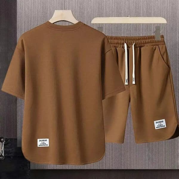 Men Sportswear Set Mens Summer Casual Outfit Set O-neck Short Sleeve T-shirt Drawstring Waist Shorts Activewear Set 2pcsset 240723