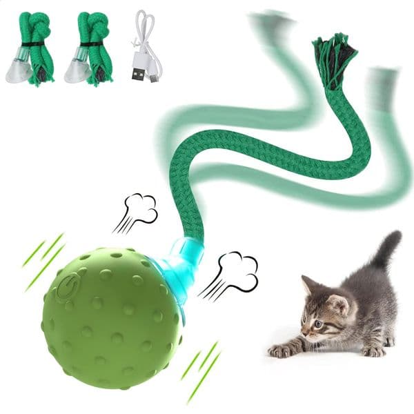 Cat Rolling Ball Interactive Toy Motion Activated Automatic Moving Ball Toy with Long Tail Teaser Simulation Bird Sound 240724