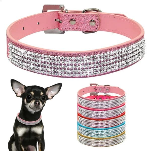Pet supplies Bling Rhinestone PU Leather Crystal Diamond Puppy Collar Dog Collars Pets Supplies Accessories 240722
