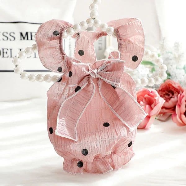 Summer Pet Flying Sleeve Dress Breathable Thin Cotton Material Skirt Printed Dot Small Medium Dog Cat Clothing Pet Apparel 240724