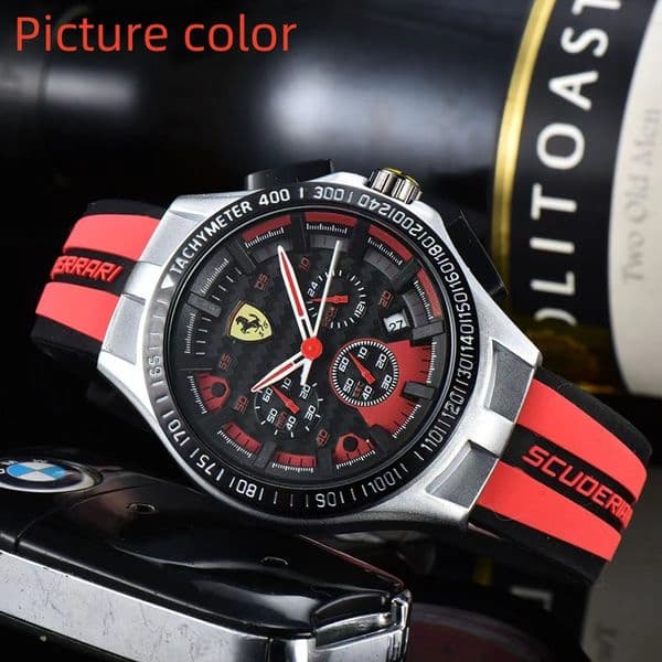 Ferraris Wrist Watches for Men 2025 New Mens Watches Six needles All Dial Work Quartz Watch High Quality Top Luxury Brand Chronograph Clock Rubber Belt Fashion one