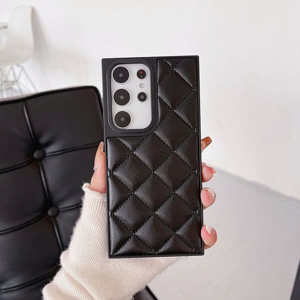Luxury Leather Quilted Designer Phone Case for iPhone 16 15 14 13 12 Samsung Galaxy S23 S22 Note 20 Ultra Diamond Pattern Puffy Stitch Back Cover XQ7T