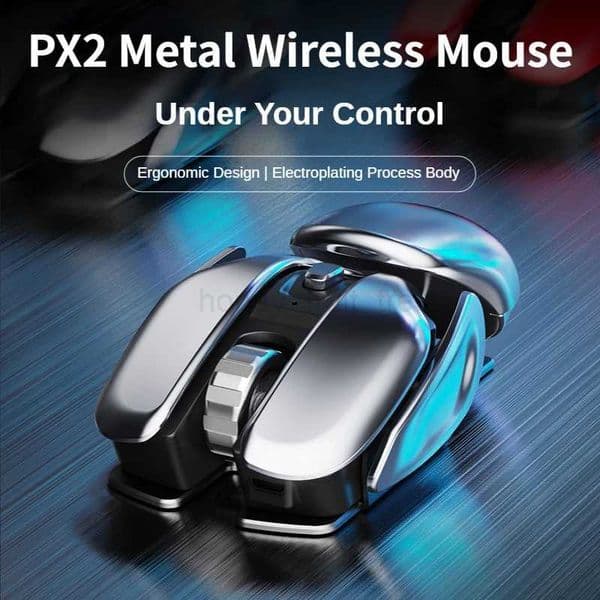 PX2 Metal 2.4G Rechargeable Wireless Mute 1600DPI Mouse 6 Buttons for PC Laptop Computer Gaming Office Home Waterproof MouseM240725