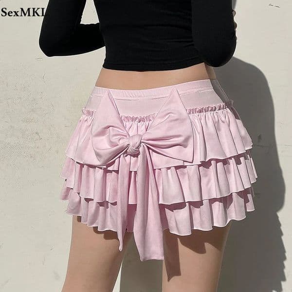Summer Ball Gown Kawaii Skirts Women 2024 Casual Korean Style Y2k Clothes Faldas Largas Bow Slim A Line Sexy Bodycon Mini Skirt 240725