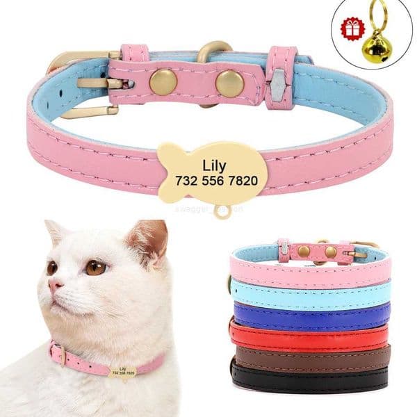 Cute Cat Personalized ID Collar Engraved Kitten Puppy Name Collars Necklace For Small Medium Cats With Bell Fish Tag NameplateL240725L240725