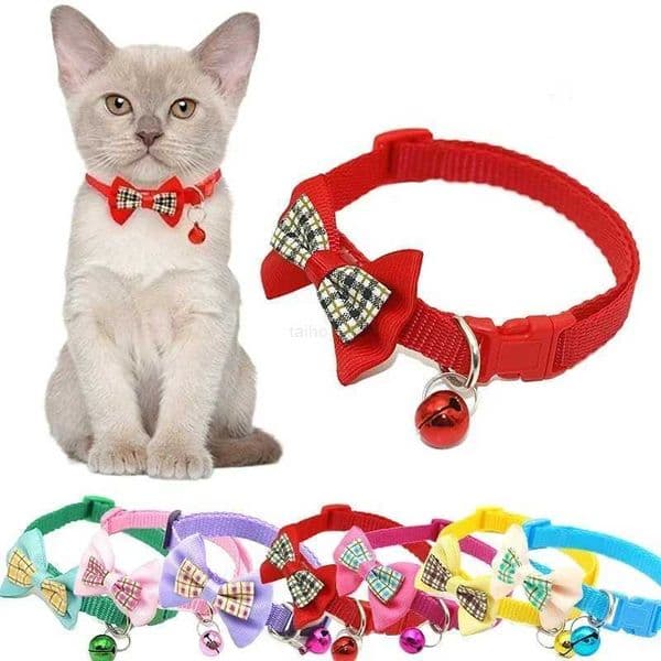 1Pcs Adjustable Lattice Bow Tie for Dogs Cats Beautiful Collar with Bell Christmas New Year Gift for Puppies Pet AccessoriesL240725