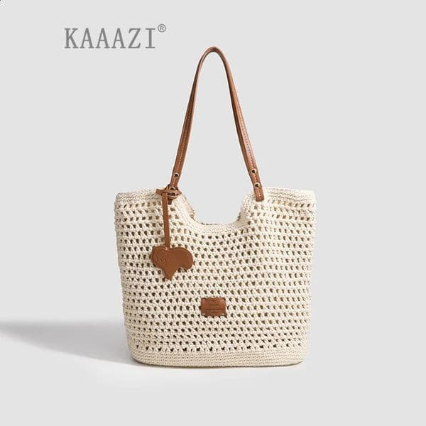 Handbag Knotted Woven Casual Beach Holiday Tote Bag Large Capacity Underarm Shoulder Bag High Quality 240725