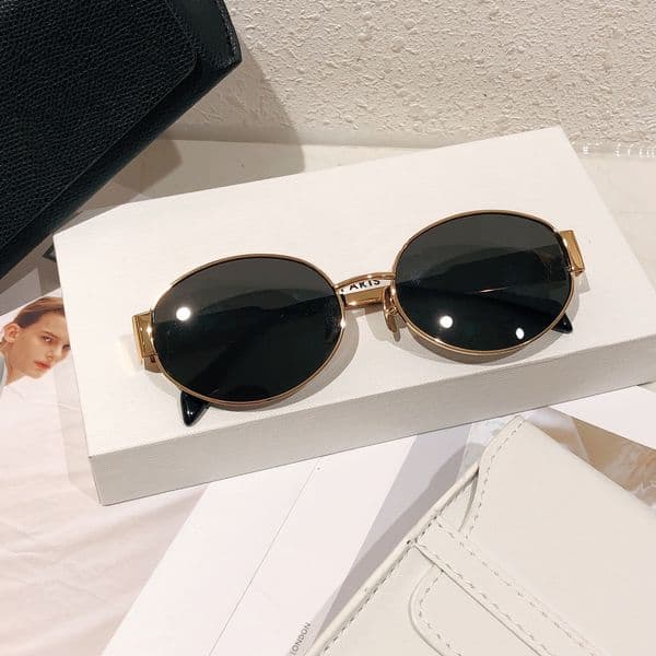 For Oval Designer 40235 Metal Mirror Legs Green Lens Sunglasses Retro Small Round Frame Sexy Little Women Glasses With Box