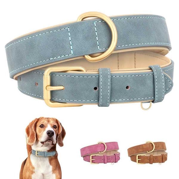 Durable Dog Collar Leather Dogs Collars Soft Padded Pet Pitbull Necklace Adjustable For Small Medium Large Dogs Pug Pet ProductsL240725
