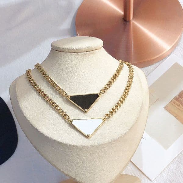 Classic Triangle Pendant Necklaces Black White Luxury Style Charm Women Spring Girl Love Birthday Gift Necklace Stainless Steel