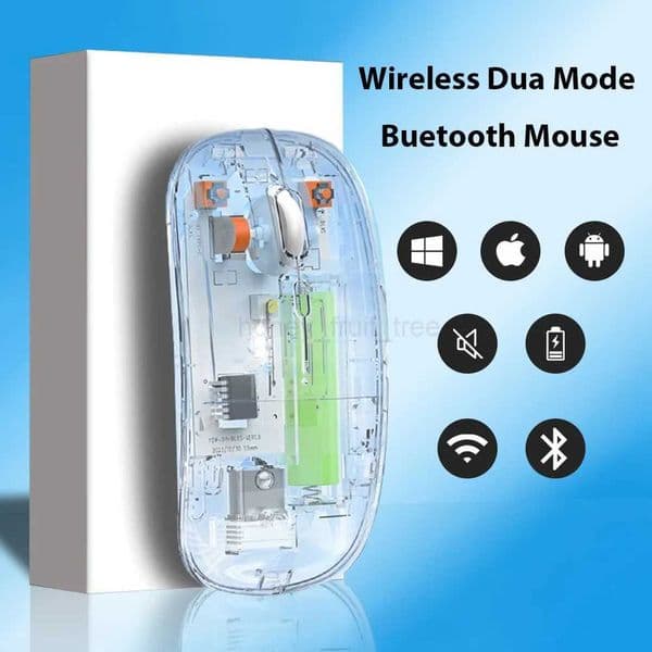 2.4G Wireless Mouse Transparent Mice Bluetooth-Compatible Rechargeable Mouse for PC Lenovo Laptop Desktop Dual-mode Gaming MouseM240725
