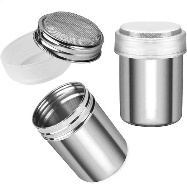 LMETJMA Powder Sugar Shaker Duster Dredges Stainless Steel Powder Sugar Shaker with Lid Mesh Shaker Powder Cans Jars JT219 240725