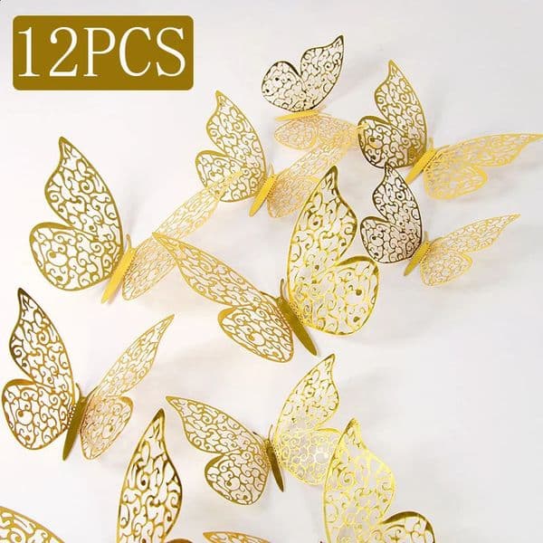 12Pcs Fashion 3D Hollow Butterfly Creative Wall Sticker For DIY Wall Stickers Modern Wall Art Home Decorations DIY 240725