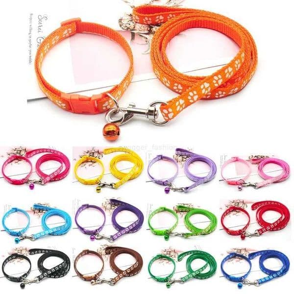 1.2M Cute Dog Paw Print Pet Traction Rope Puppy Collar Set Multiple Colors Adjustable Puppy Cat Accessories Pet SuppliesL240725L240725