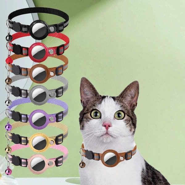 Airtag Case Collar for Cats with PU leather Protective Case for Anti Lost Locator Tracker Cat Accessories Reflective Pet CollarsL240725L240725