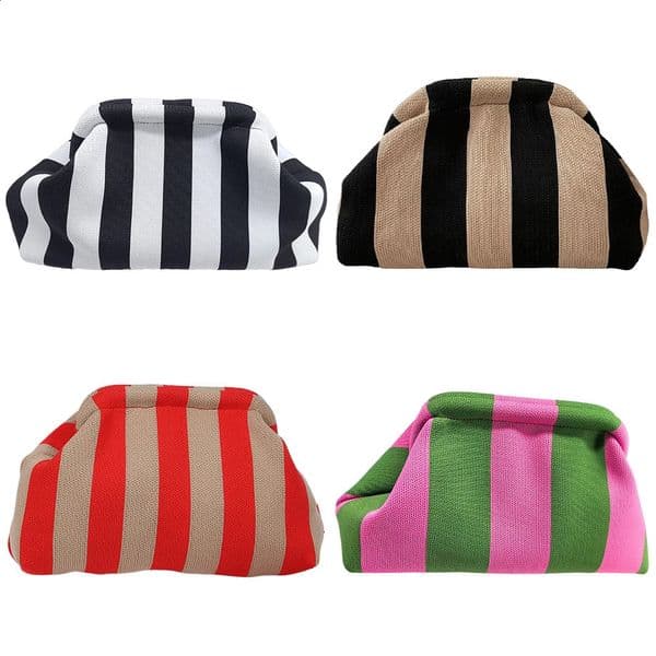 Women Knitted Clutch Purse Contrast Color Small Crochet Handbag Knitting Dumpling Clutch Summer Beach Bag 240726