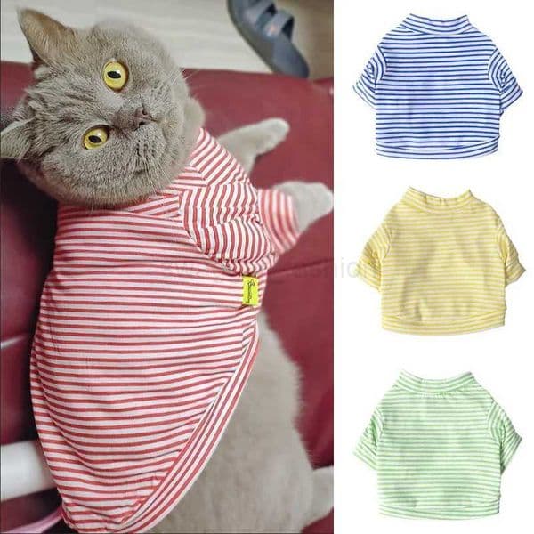 Spring Summer Cat Clothing Soft Cotton Pet Pullovers Shirt for Cats 4 Colors Striped Kitten Vest Pajamas Pets Clothes OutfitsB270726
