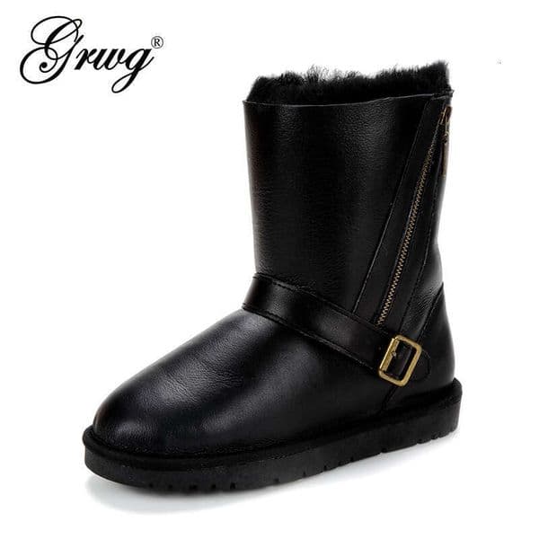 GRWG Hot Sale Fashion Genuine Sheepskin Leather Snow Natural Fur Winter Waterproof Warm Thick Wool Boots Women