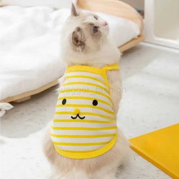 Sleeveless Cat Clothes Stripe Cat Sleeveless T-Shirt High Elastic Comfortable Cat Clothes For 3-11 Pounds Cat Daily Wear BirthdaB270726
