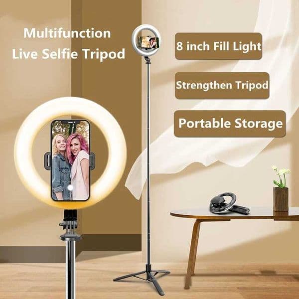 FANGTUOSI 2021 NEW Wireless Bluetooth-compatible Selfie Stick tripod With 8inch LED Ring Photography Light For phone Video LiveM240719